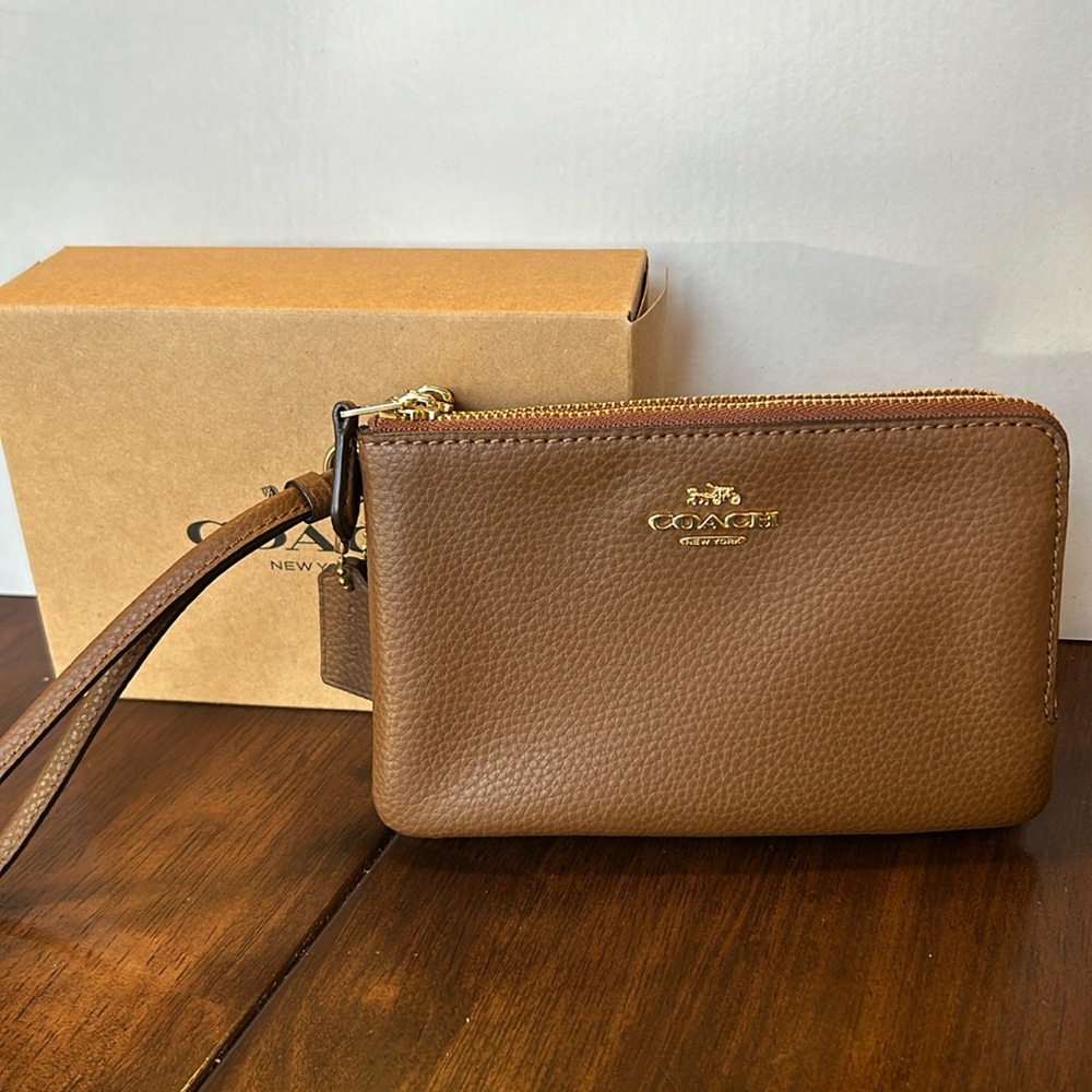 Coach Genuine Leather Double Zipper Clutch